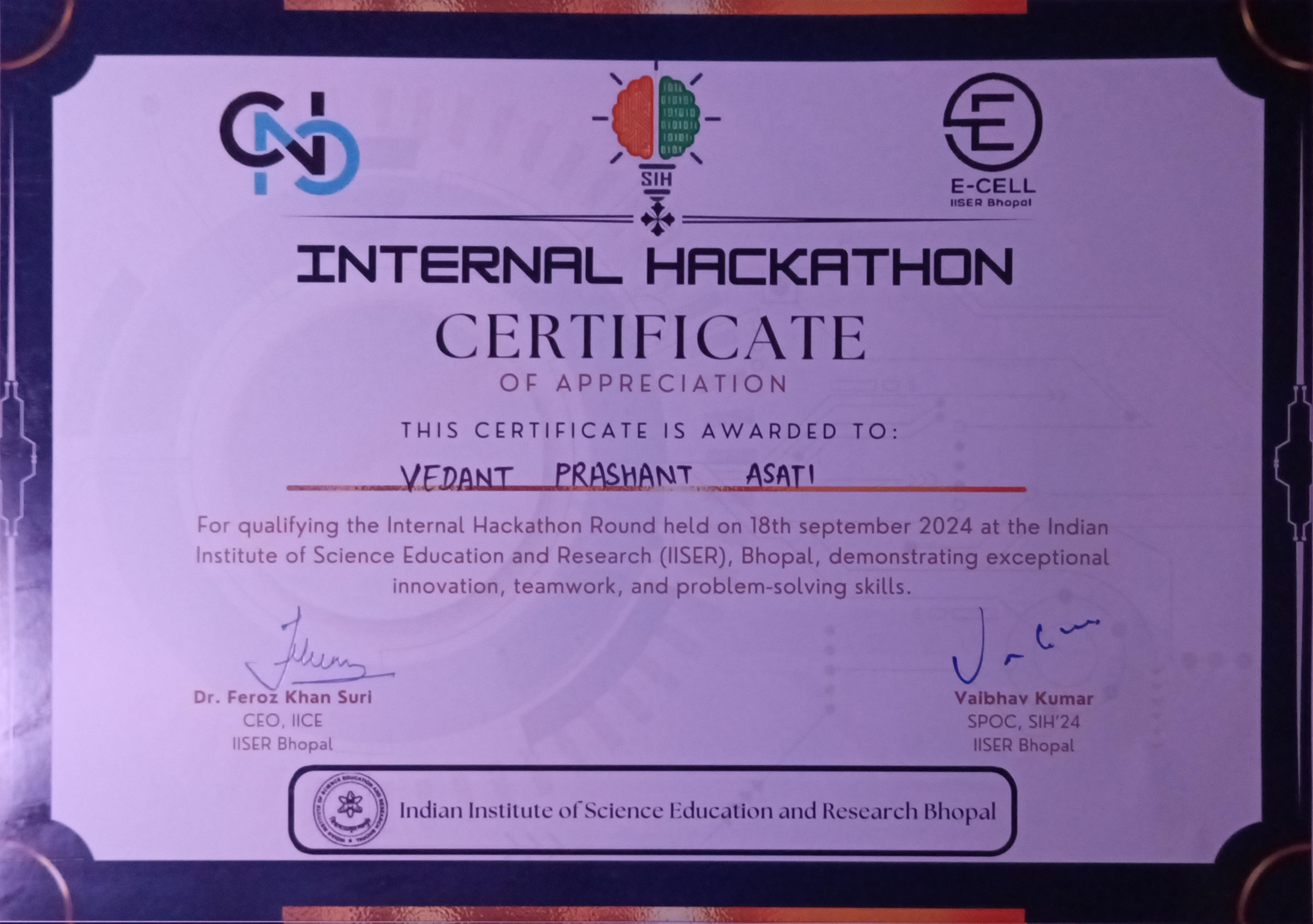 SIH Certificate